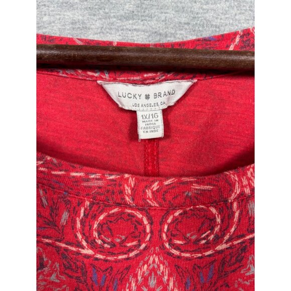 Lucky‎ Brand 1X Shirt Red Paisley Womens Top Tunic Split Back Hem - Picture 2 of 5